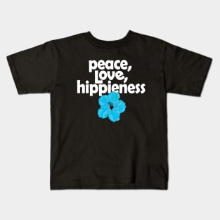 Peace Love Hippieness Blue Hibiscus Kids T-Shirt